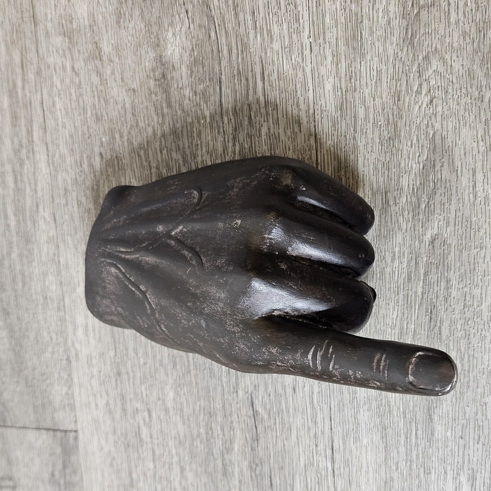 Hand shaped resin brown whitewashed decorative object